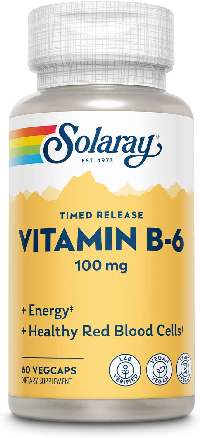 SOLARAY Vitamin B6 100mg Timed Release | Vegan | 60 VegCaps - görsel 1