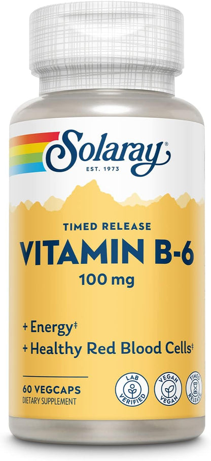 SOLARAY Vitamin B6 100mg Timed Release | Vegan | 60 VegCaps
