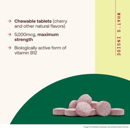 Jarrow Formulae Methyl Vitamin B12 5000 mcg - 60 Chewable Tablets, Natural Fruit Flavour