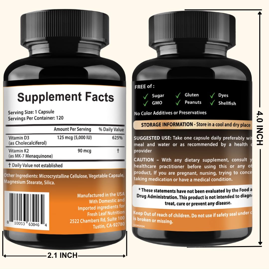VITBOOST Vitamin D3 K2 Complex - 5000 IU D3 & 90 mcg K2 MK-7 - 120 Capsules - görsel 7