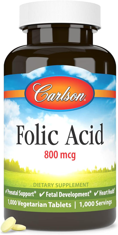 Carlson Folic Acid 800 mcg – Prenatal Support (1000 Tablets)