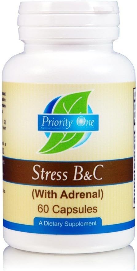 Priority One Vitamins Stress B & C - B Complex with Whole Gland Adrenal, 60 Capsules - görsel 1