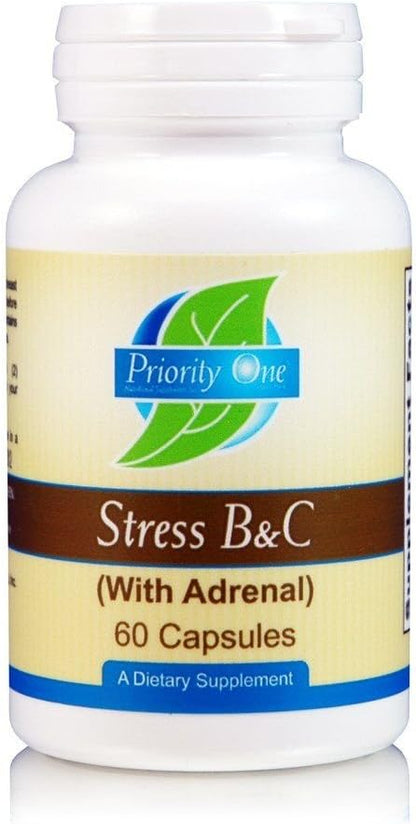 Priority One Vitamins Stress B & C - B Complex with Whole Gland Adrenal, 60 Capsules