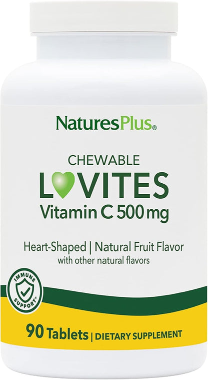 NaturesPlus Lovites Chewable Vitamin C - 500mg, Natural Fruit Flavour, 90 Heart-Shaped Tablets