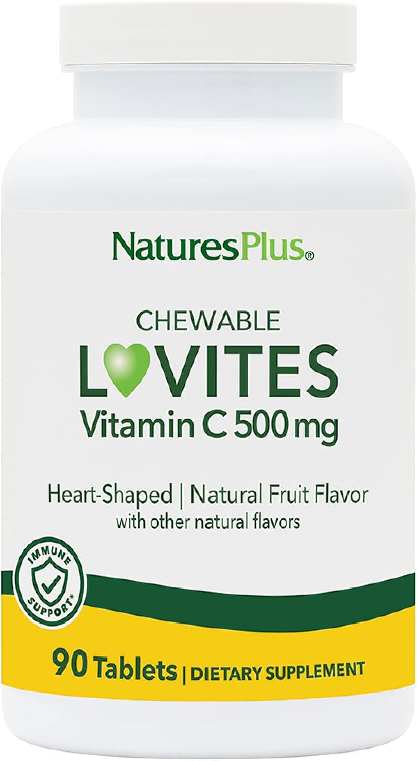 NaturesPlus Lovites Vitamin C 500 mg - 90 Chewable Heart-Shaped Tablets - Natural Fruit Flavour - Vegan & Gluten-free - görsel 1
