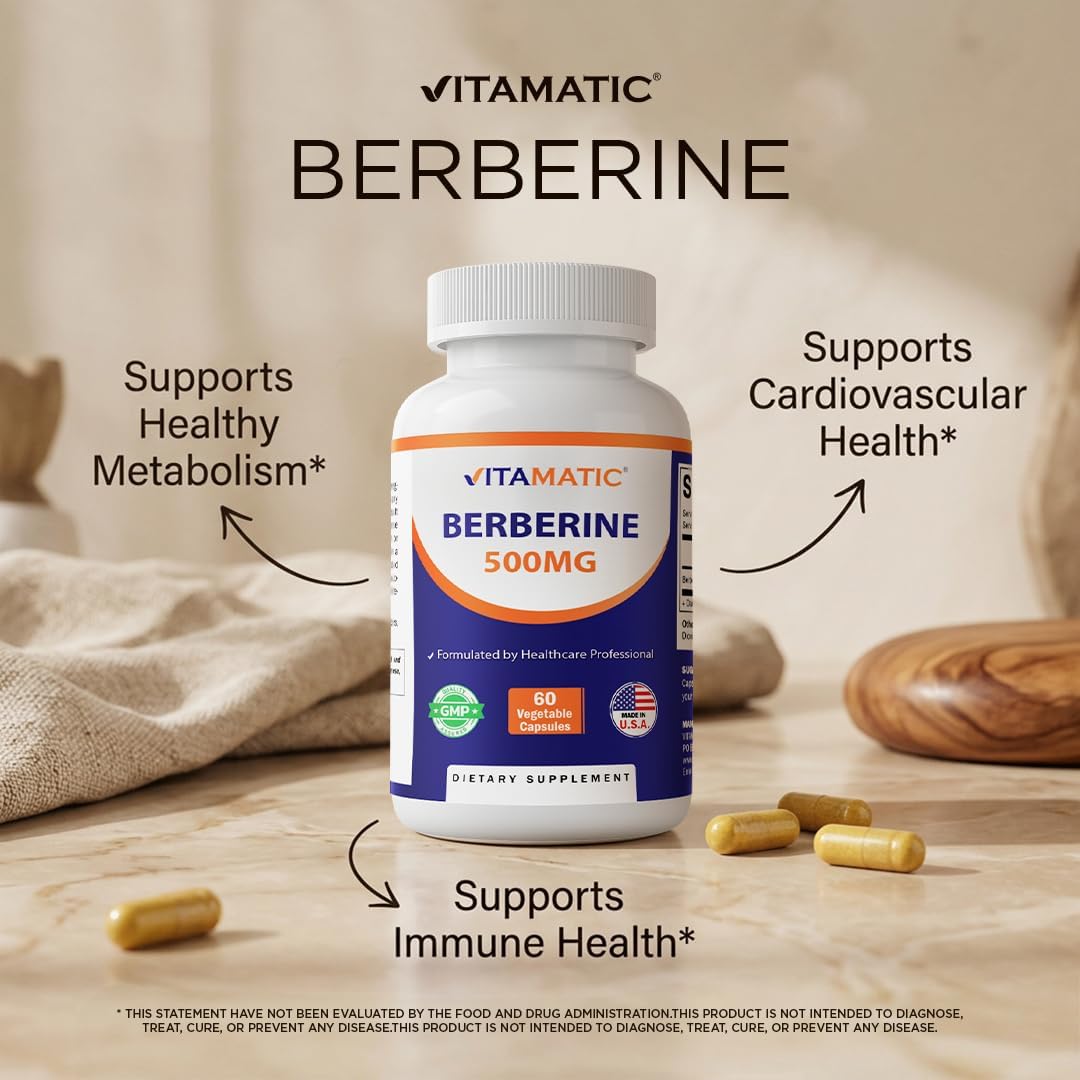 Vitamatic Berberine Supplement 500mg - 60 Vegetable Capsules - 2 Bottles - görsel 7