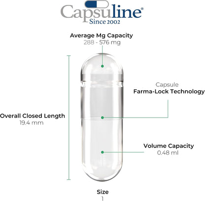 Capsuline Size 1 Clear Empty Gelatine Capsules - 10000 Count