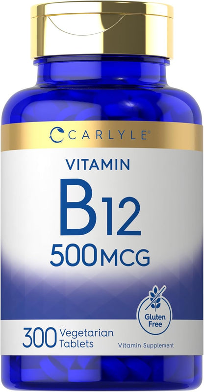 Carlyle Vitamin B-12 500mcg, 300 Tablets - Vegetarian, Non-GMO, Gluten-free