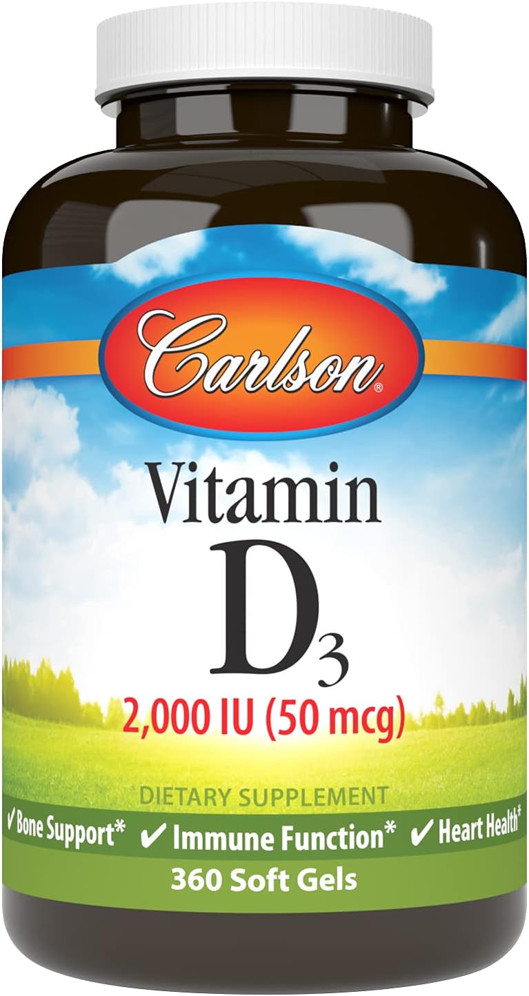 Carlson Vitamin D3, 2000 IU (50 mcg), for Bone and Muscle Health, Cholecalciferol, Vitamin D Supplement, Vitamin D3 Softgels, 360 Softgels - görsel 1
