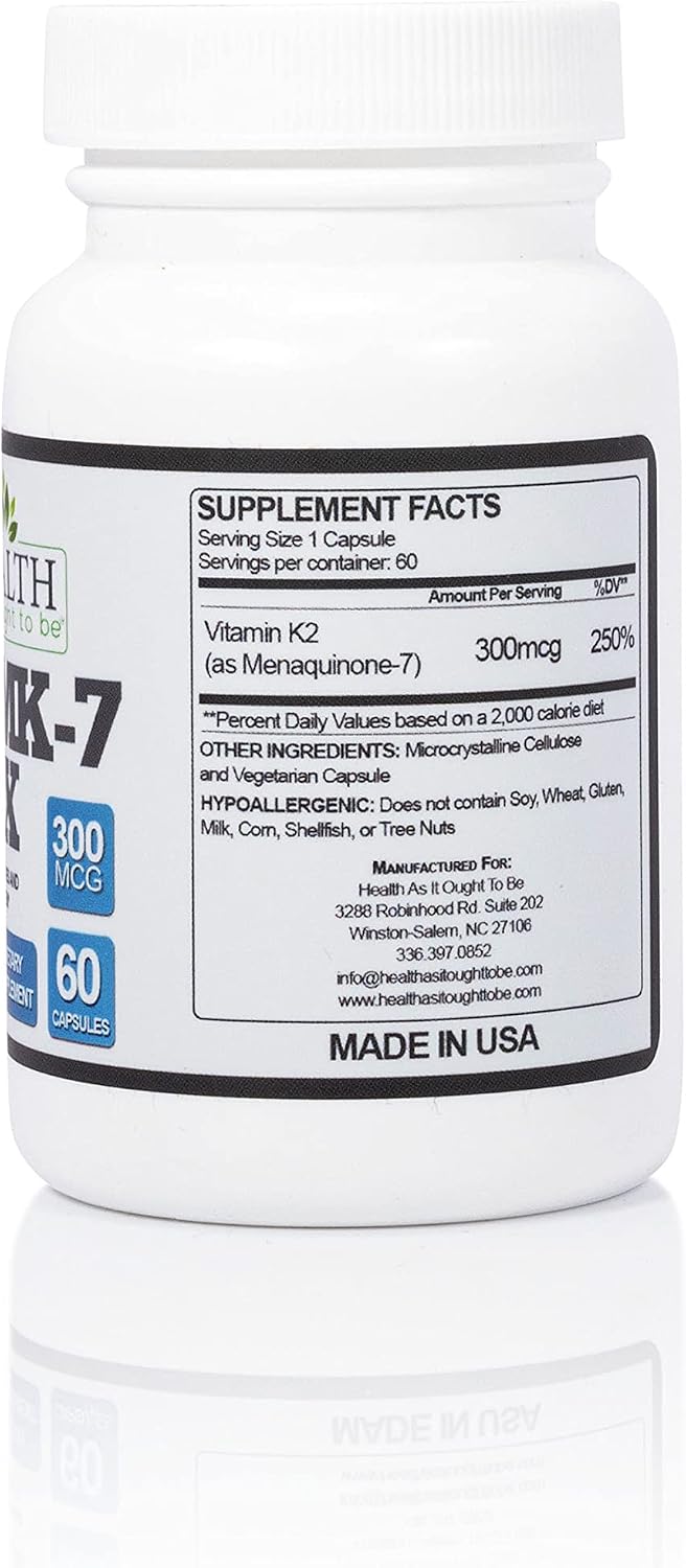 Health As It Ought To Be Vitamin K2 MK-7 Max 300 mcg – Extra Strength, Soya-Free, 60 Capsules - görsel 2