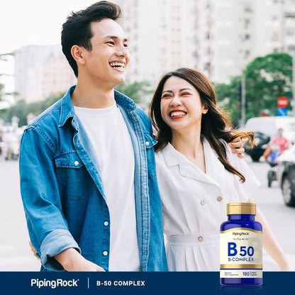 Piping Rock Vitamin B50 Complex | 180 Caplets | Vegetarian, Non-GMO, Gluten-free Supplement