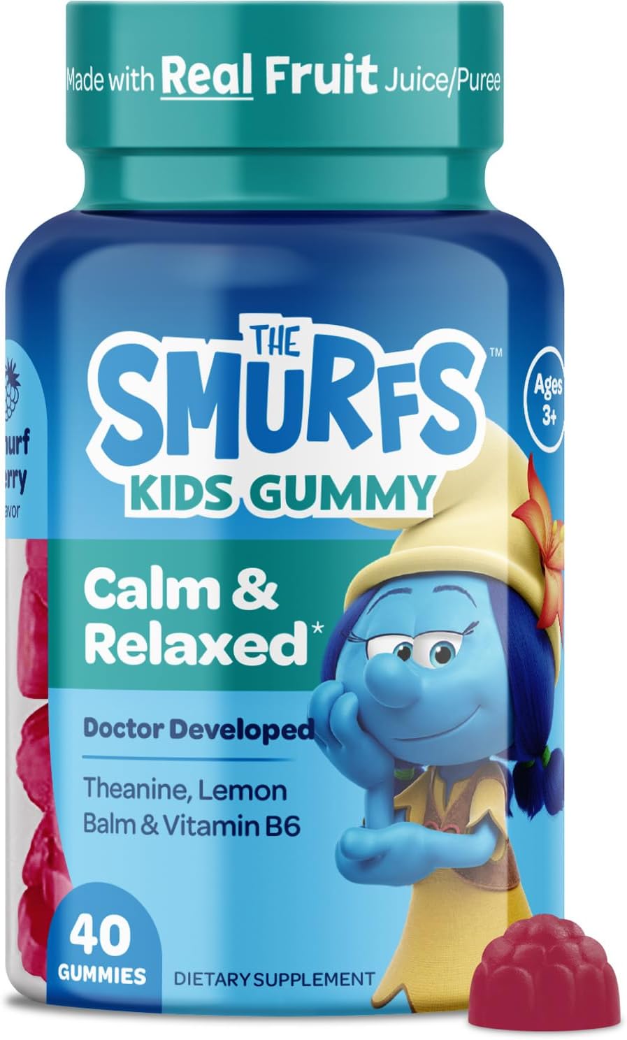 Smurfs Kids Calm Gummies | Calming Gummies with Lemon Balm & L-Theanine | Doctor Formulated | 20 Servings - görsel 1