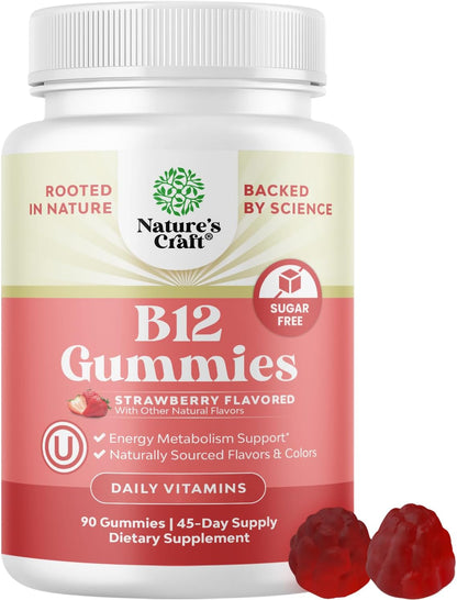 Natures Craft Vitamin B12 Gummies – Sugar-Free, 1000 mcg, 90 Count