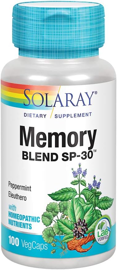 SOLARAY Memory Blend SP-30 - Herbal Supplement for Memory, Focus & Concentration - Non-GMO, Vegan - 100 Vegetable Capsules - görsel 1