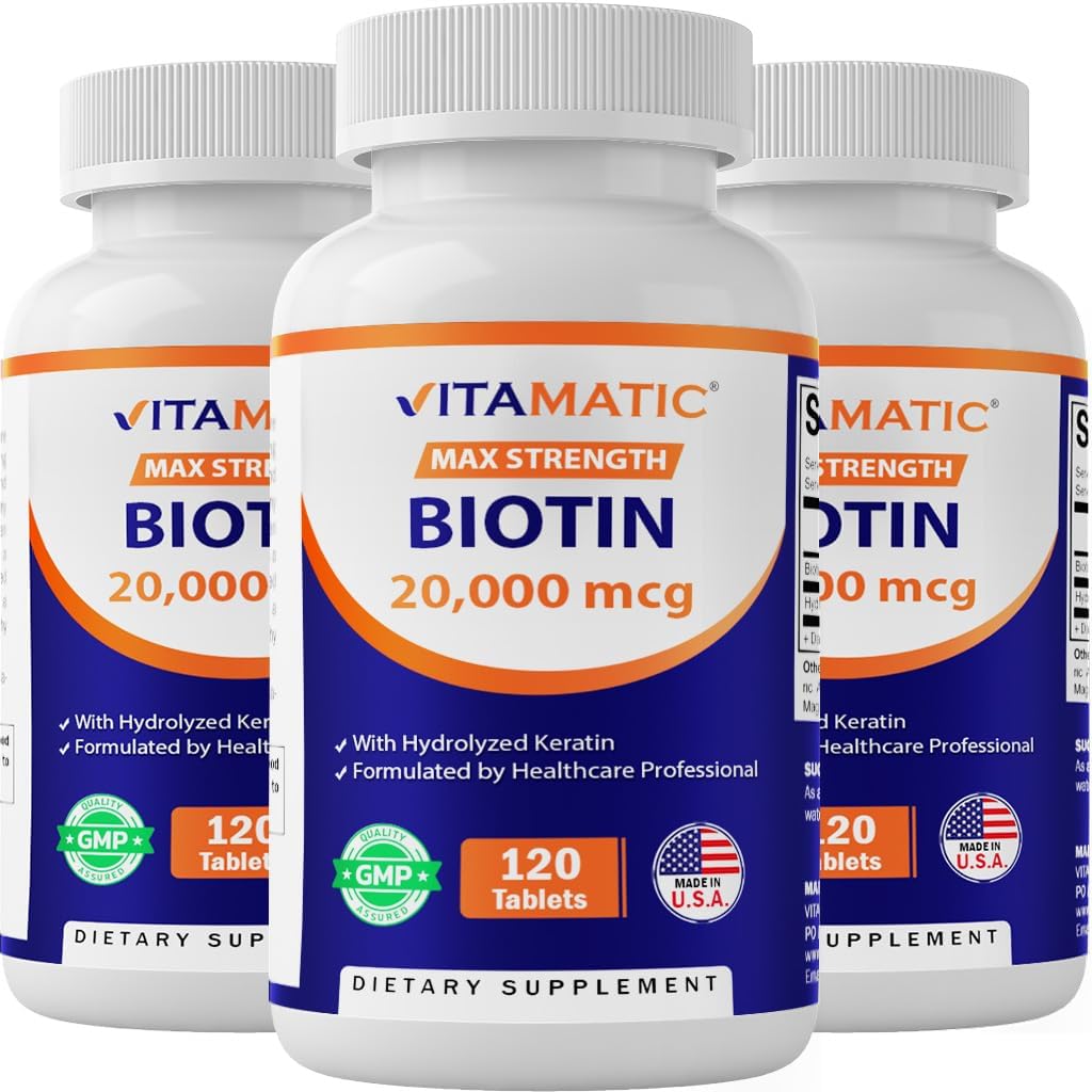 Vitamatic High Strength Biotin 20,000 mcg with Keratin - 120 Tablets (Pack of 3) - görsel 1