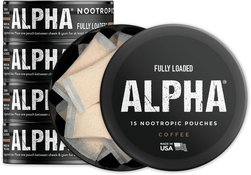 Fully Loaded Alpha Nootropic Pouches (Coffee Flavour) – 5 Tins, 75 Pouches - görsel 1