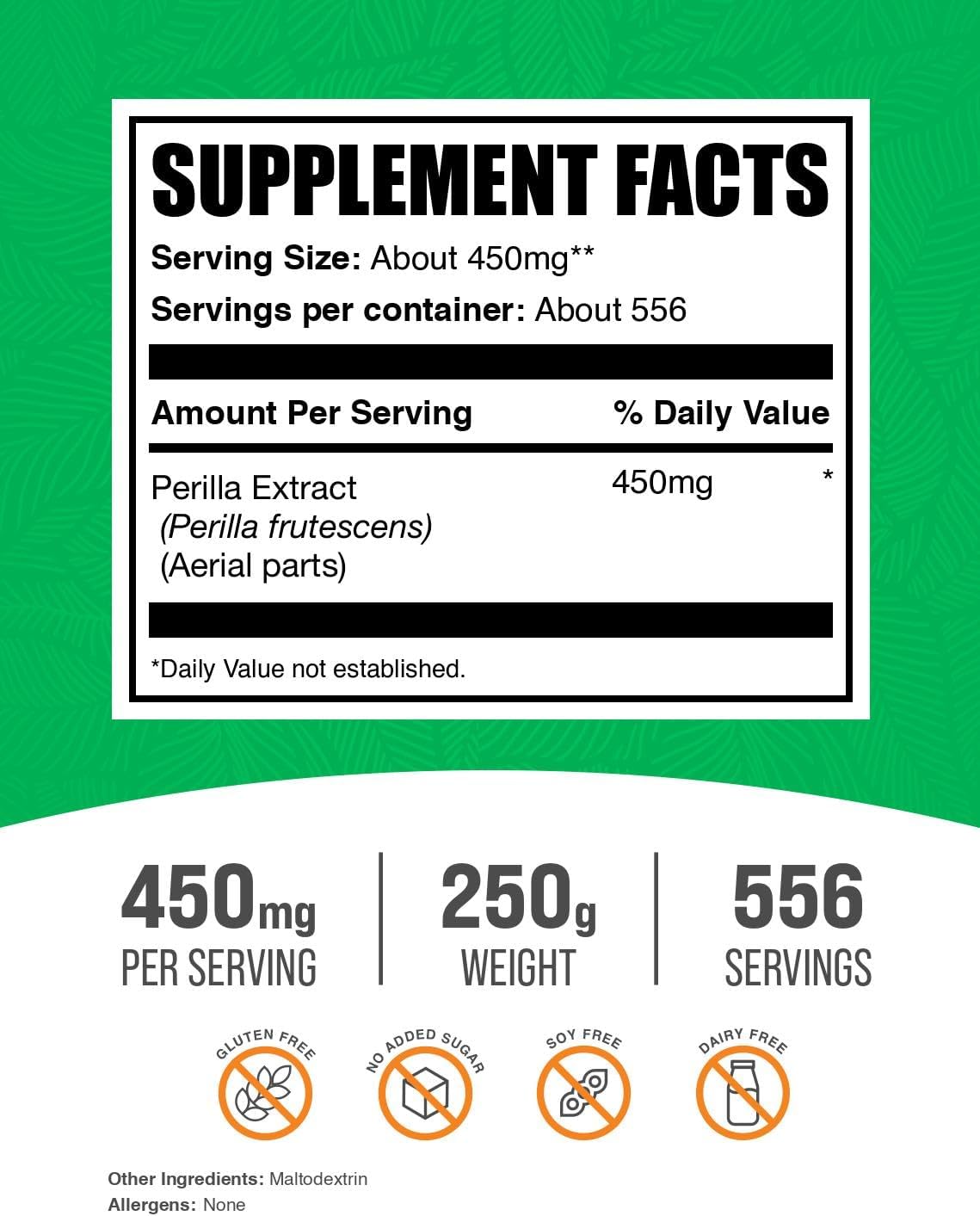 BulkSupplements Perilla Extract Powder - Herbal Supplement, Vegan & Gluten-free, 450mg per Serving, 250g - görsel 2
