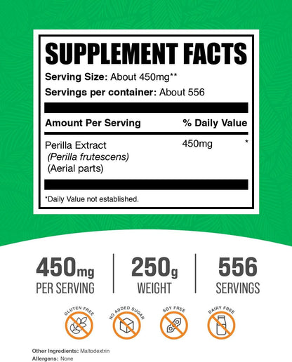 BulkSupplements Perilla Extract Powder - Herbal Supplement, Vegan & Gluten-free, 450mg per Serving, 250g