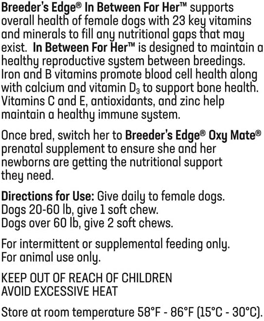 Breeder's Edge In Between for Her, Daily Multivitamin Supplement for Breeding Dogs and Cats, Fills Nutritional Gaps, and Supports Moms in Between Breeding, 90 Tablets Medium & Large Dog - görsel 9