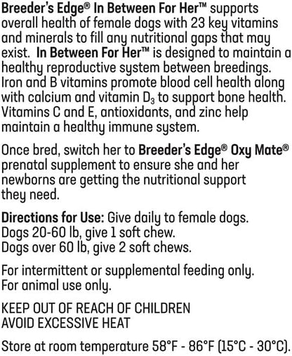 Breeder's Edge In Between for Her, Daily Multivitamin Supplement for Breeding Dogs and Cats, Fills Nutritional Gaps, and Supports Moms in Between Breeding, 90 Tablets Medium & Large Dog