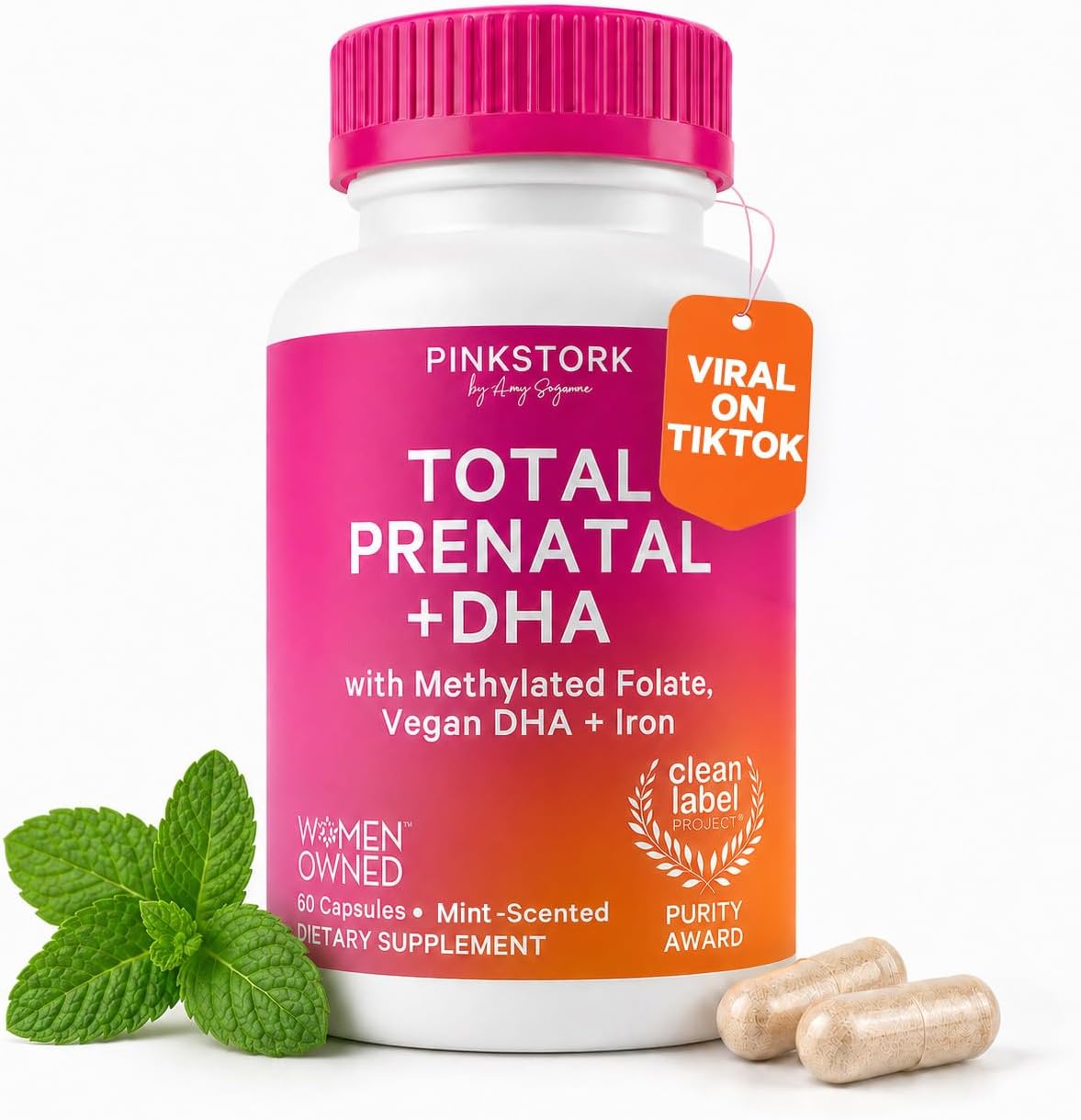 Pink Stork Total Prenatal Vitamins with DHA - Mint, 3 Month Supply - görsel 9