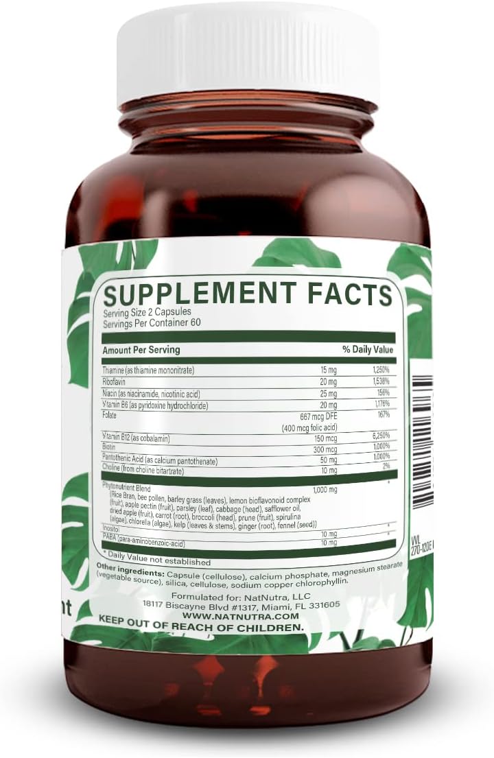 Natural Nutra Vitamin B Complex - Whole Food Supplement with B1, B2, B3, B5, B6, B7, B9, B12 - 120 Vegetarian Capsules - görsel 2