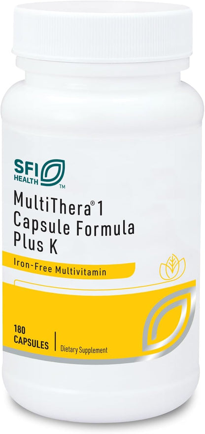 Klaire Labs MultiThera 1 Plus K Iron-Free Multivitamin with Active Folate & Vitamin K (180 Capsules)