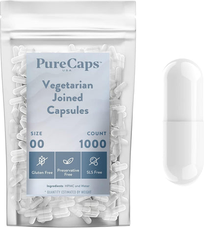 PureCaps USA - Empty Vegan Capsules Size 00, 1,000 Capsules, White, Non-GMO
