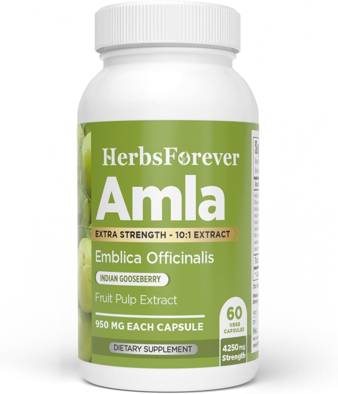 Herbsforever Amla (Indian Gooseberry) Powder - 950mg per Serving, 60 Veg Capsules - görsel 1