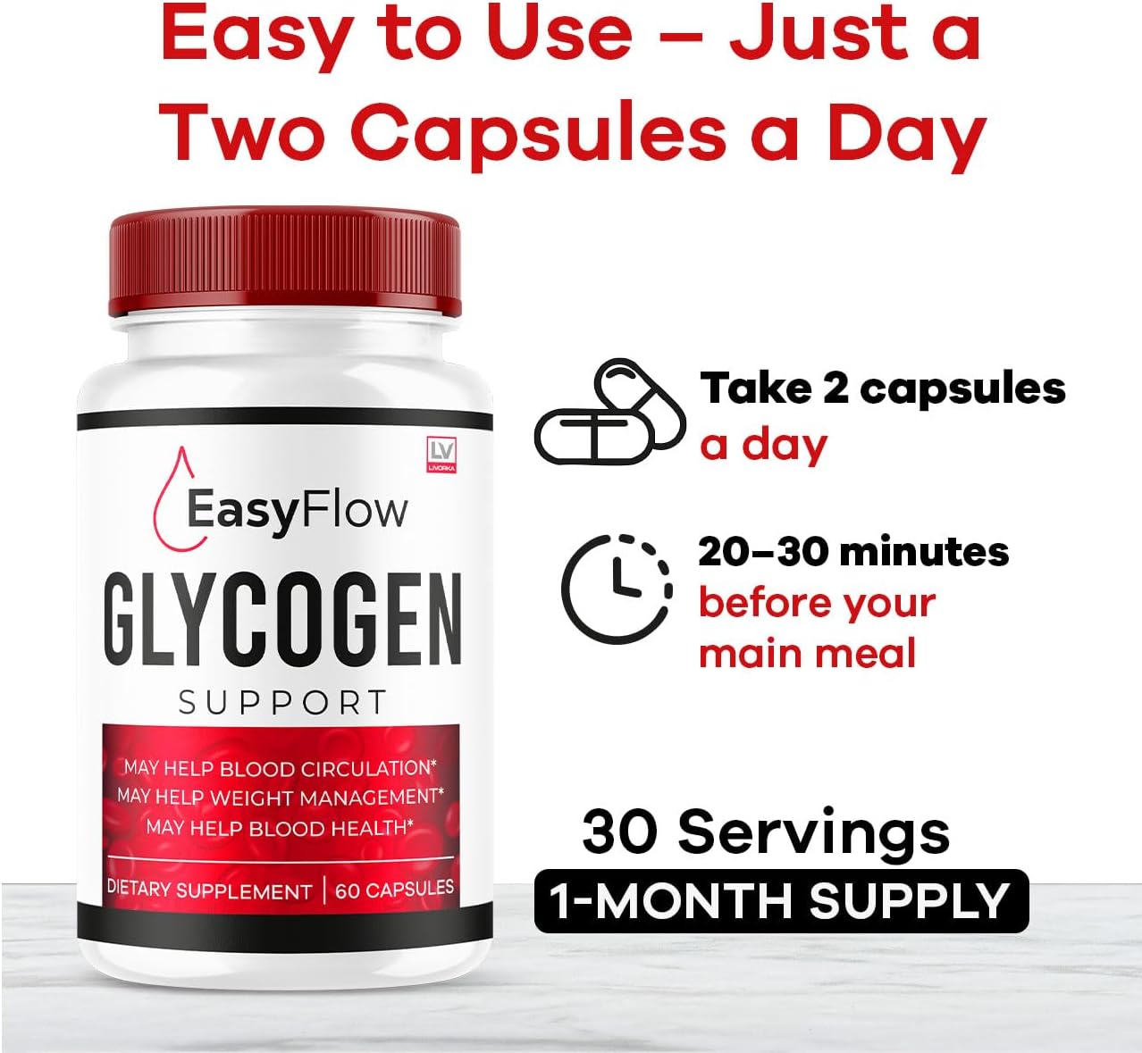 LIVORKA Easy Flow Glycogen Support - Blood Health & Circulatory Supplement - 300 Capsules - görsel 4