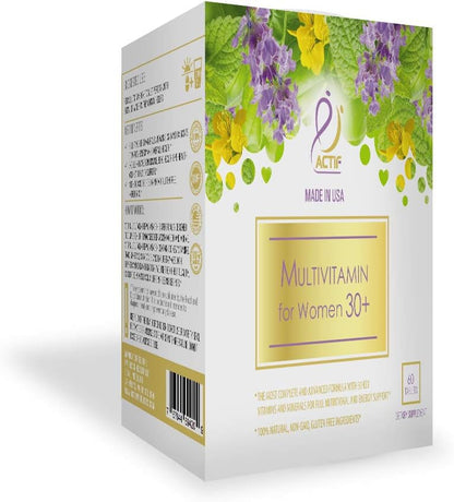 ACTIF Multivitamin for Women Age 30+ with 30 Organic Vitamins and Organic Herbs, Non-GMO, Made in USA, 2-Month Supply