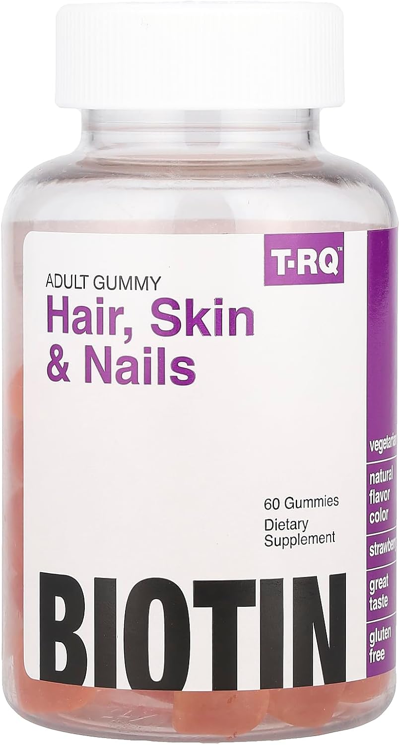 T.RQ Hair, Skin & Nails Gummy Food Supplement, Natural Strawberry, 60 Count - görsel 1