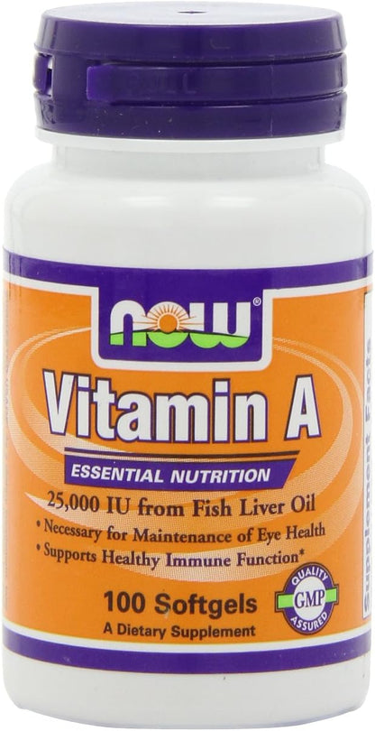 NOW Vitamin A 25,000 IU, 100 Softgels (Pack of 4)