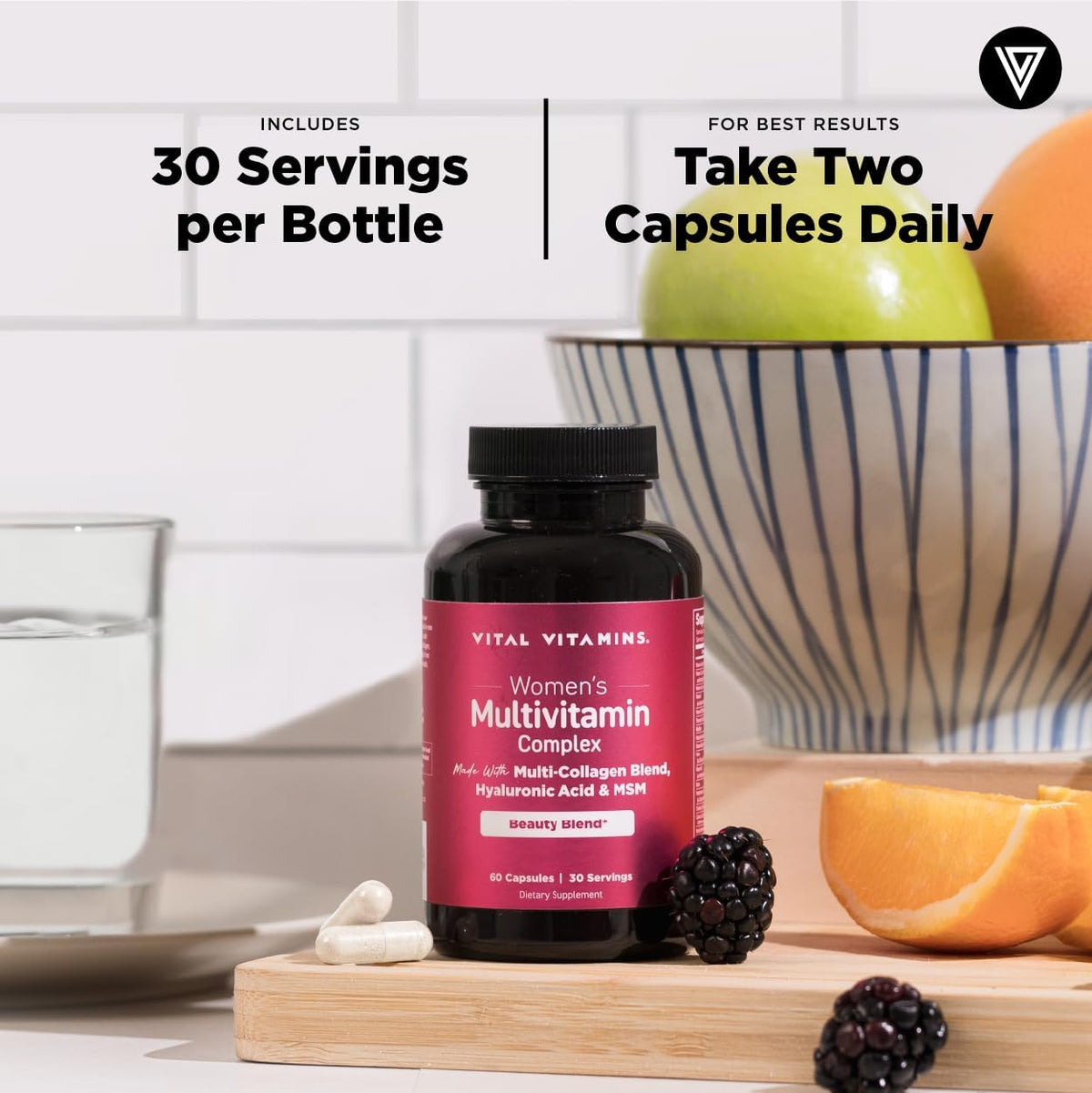 Vital Vitamins Women's Multivitamin Complex - Multi-Collagen Blend, Hyaluronic Acid, MSM - 60 Capsules - görsel 8