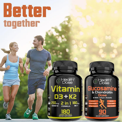Health Dose Vitamin D3 10,000 IU + K2 (MK7) Food Supplement, 180 Softgels