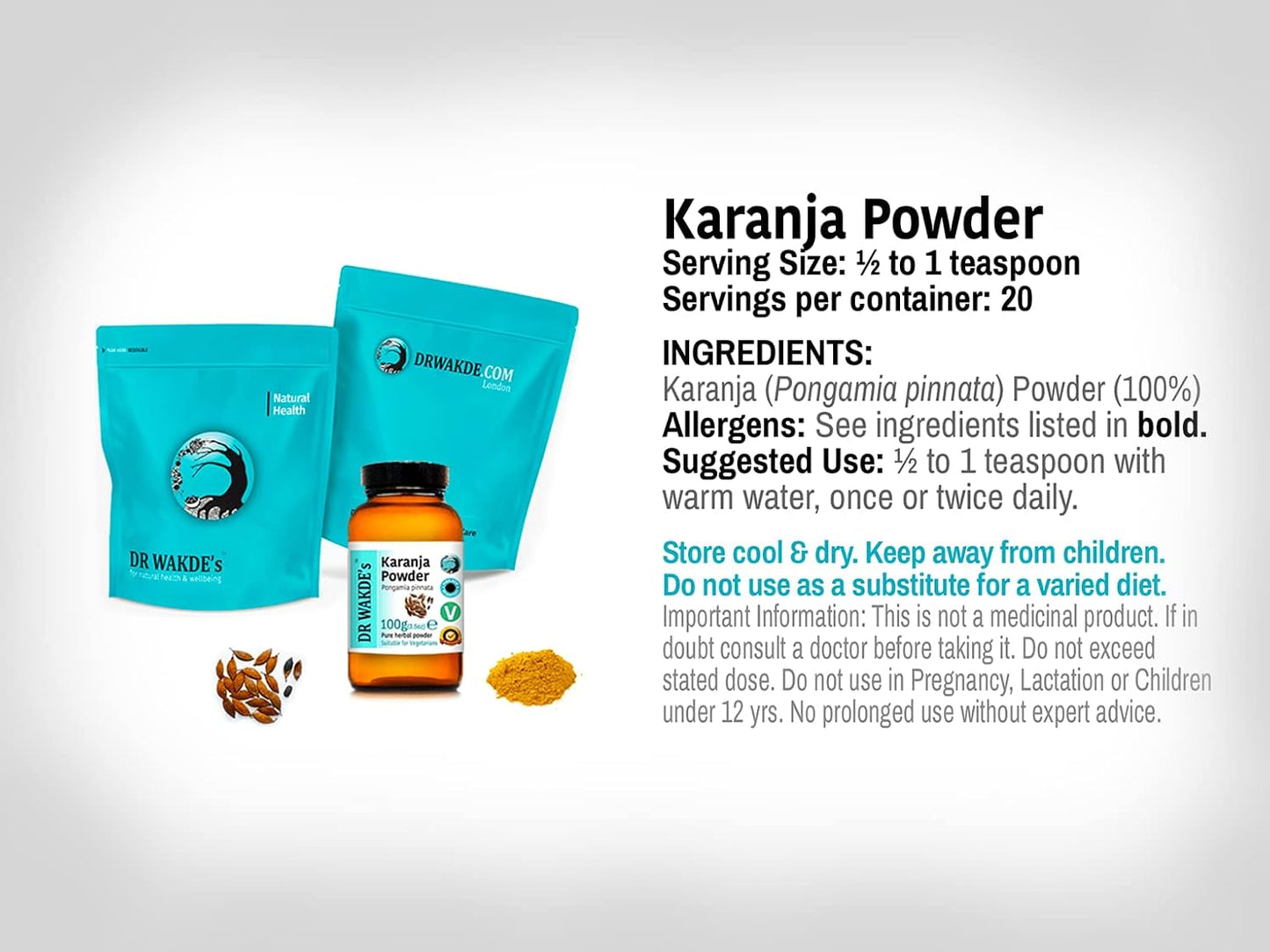 DR WAKDE's Karanja Powder (Pongamia pinnata) - Pure, Raw & Dried, 100g - görsel 3
