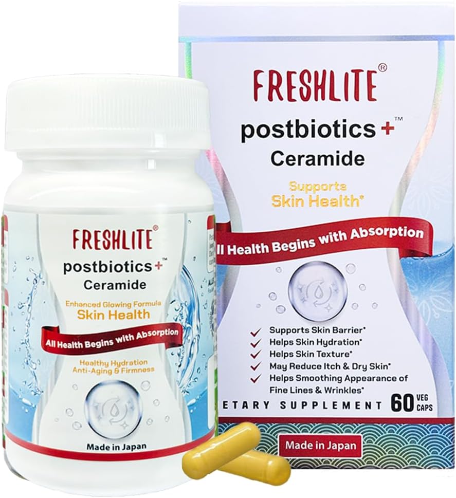 FRESHLITE Japanese Clear Skin Ceramide Supplement – Plant-Based Ceramide & Postbiotics for Hydration, Barrier & Elasticity – Non-GMO, Gluten-Free, 60 Vegan Capsules - görsel 1