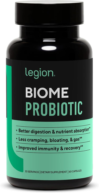 LEGION Biome Probiotic – Natural Gut Health Supplement for Men & Women | Probiotic Capsules to Support Digestion, Reduce Bloating & Gas – 30 Servings