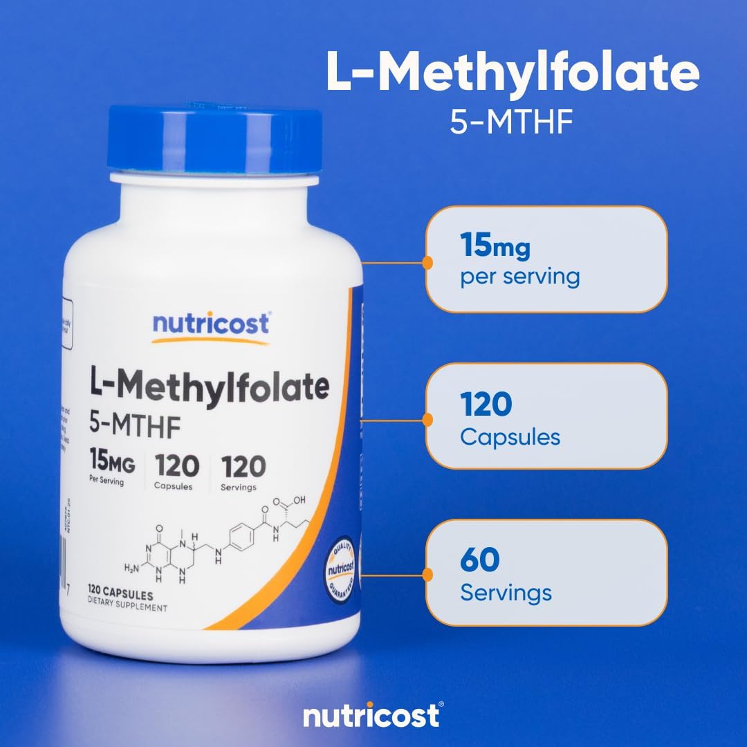 Nutricost L-Methylfolate 15mg, 120 Capsules (5-MTHF) - Vegan, Non-GM, Gluten-free - görsel 6