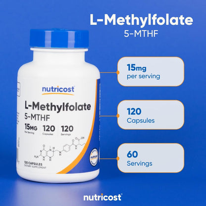 Nutricost L-Methylfolate 15mg, 120 Capsules (5-MTHF) - Vegan, Non-GM, Gluten-free