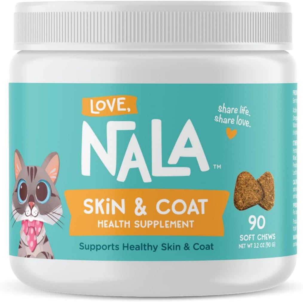 LOVE, NALA Skin and Coat Supplement for Cats – 90 Tasty Soft Chews with Omega-3, Biotin and Vitamin E – Promotes Healthy Skin and Coat - görsel 1
