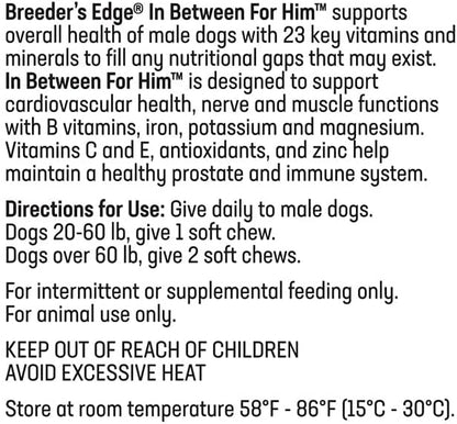 Breeder’s Edge In Between For Him – Daily Multivitamin for Male Dogs and Cats, 90 Count