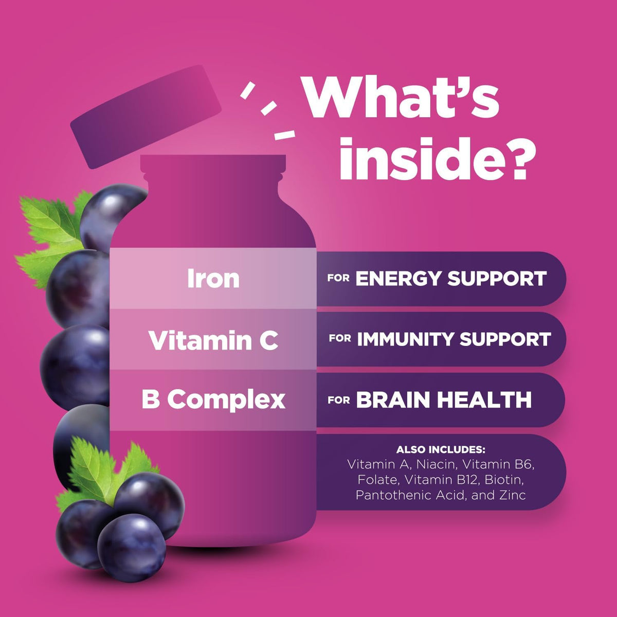 Iron Gummies with Vitamin C for Children - Blood Builder Iron Supplements - Vitamin B6, B12, A, Niacin & Folate - Vegan & Non-GMO - 120 Count - görsel 5