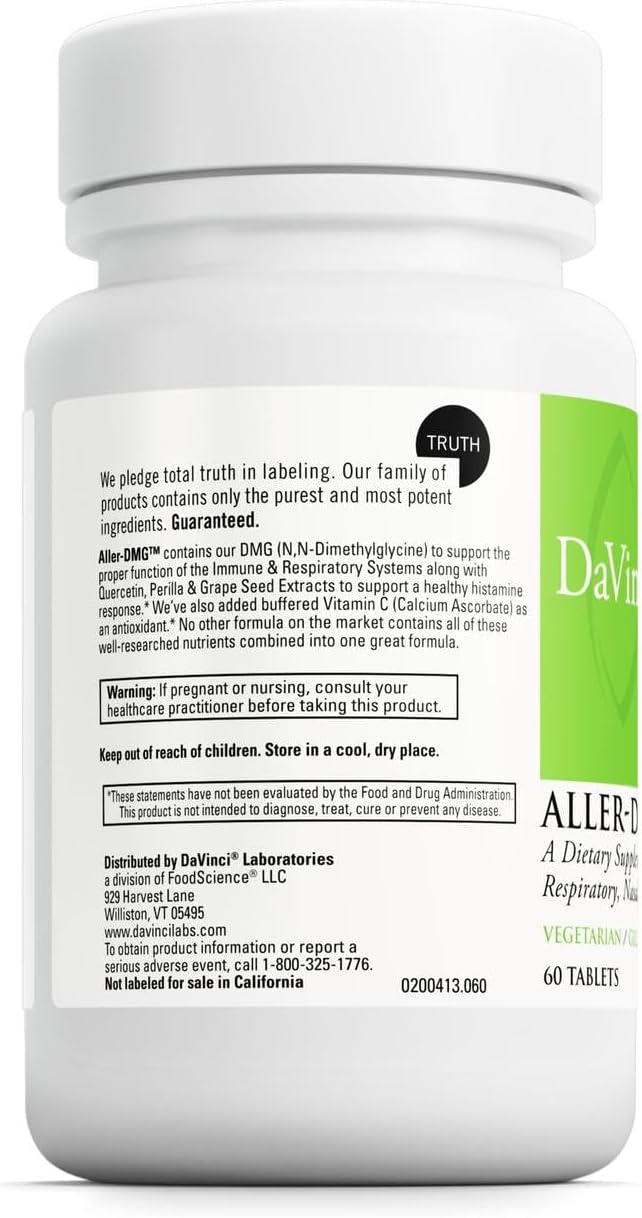 DAVINCI Labs Aller-DMG – Respiratory, Nasal and Skin Health Support with Vitamin C, Quercetin & More – Gluten-Free Tablets - görsel 3