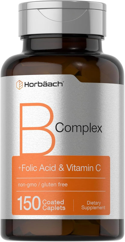 Horbaach B Complex Vitamins – High Strength with Folic Acid & Vitamin C, 150 Caplets