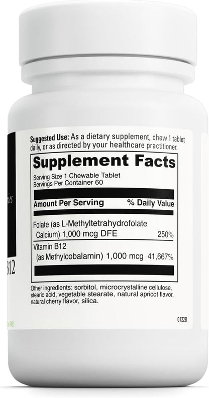DAVINCI Labs Active Folate B12 Chewable - Food Supplement to Support Heart Health, Healthy Nerves, Immune Function and Energy Production - with Folate and Vitamin B12 - 60 Chewable Tablets