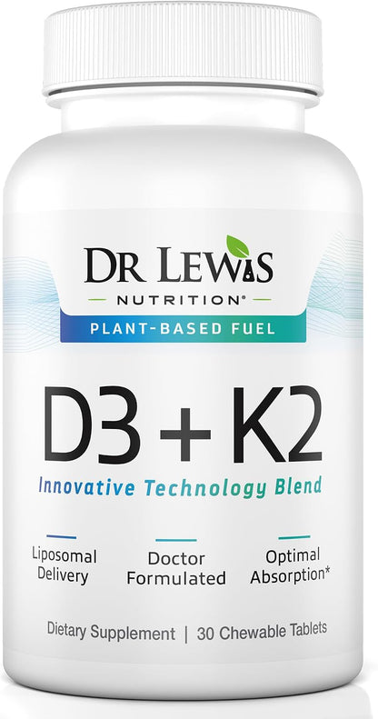 Liposomal Vitamins D3 + K2 Supplement – Doctor-Formulated, Plant-Based, 30 Chewable Vegan Tablets