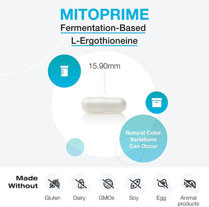 XYMOGEN MitoPrime - L-Ergothioneine Food Supplement - Mitochondrial and Cellular Antioxidant Support - Gluten-Free, Vegan & Non-GMO - 30 Capsules