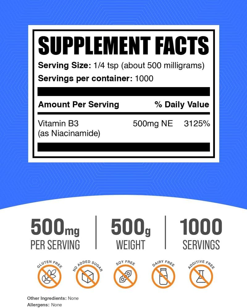 BulkSupplements Niacinamide Powder - Vitamin B3 Supplement, 500 mg per Serving, 500 g - görsel 2