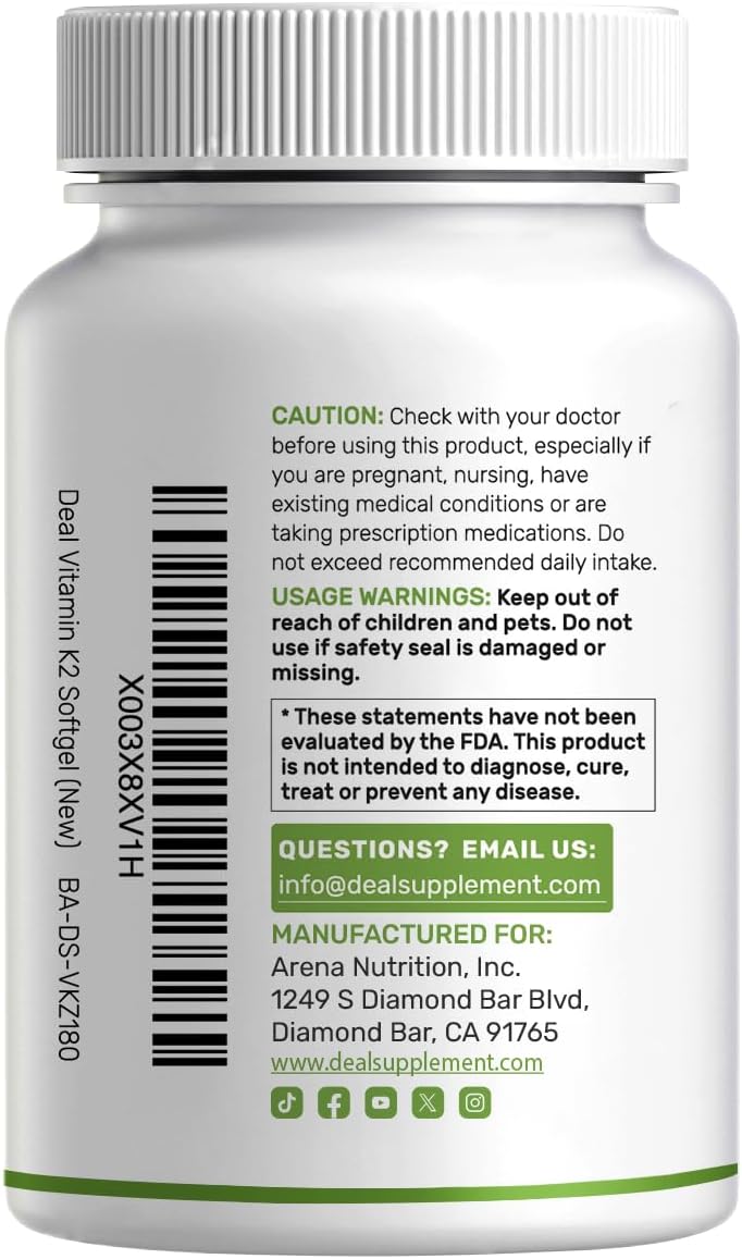 DEAL SUPPLEMENT Vitamin K2 600mcg, 180 Coconut Oil Softgels | Full Spectrum MK-7 & MK-4 - görsel 7
